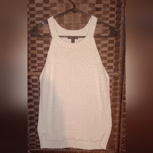 Cream Sleeveless Tank Top with Crew Neck